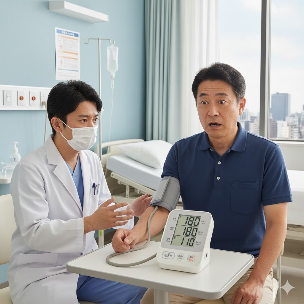 高血圧に驚く男性