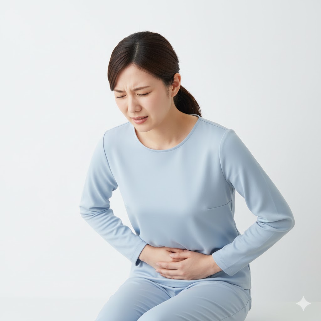 クローン病でお腹が痛い女性