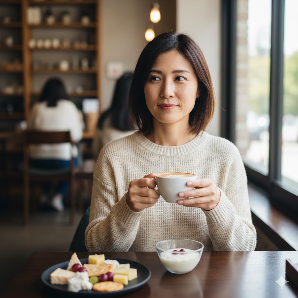 カフェラテを飲む女性