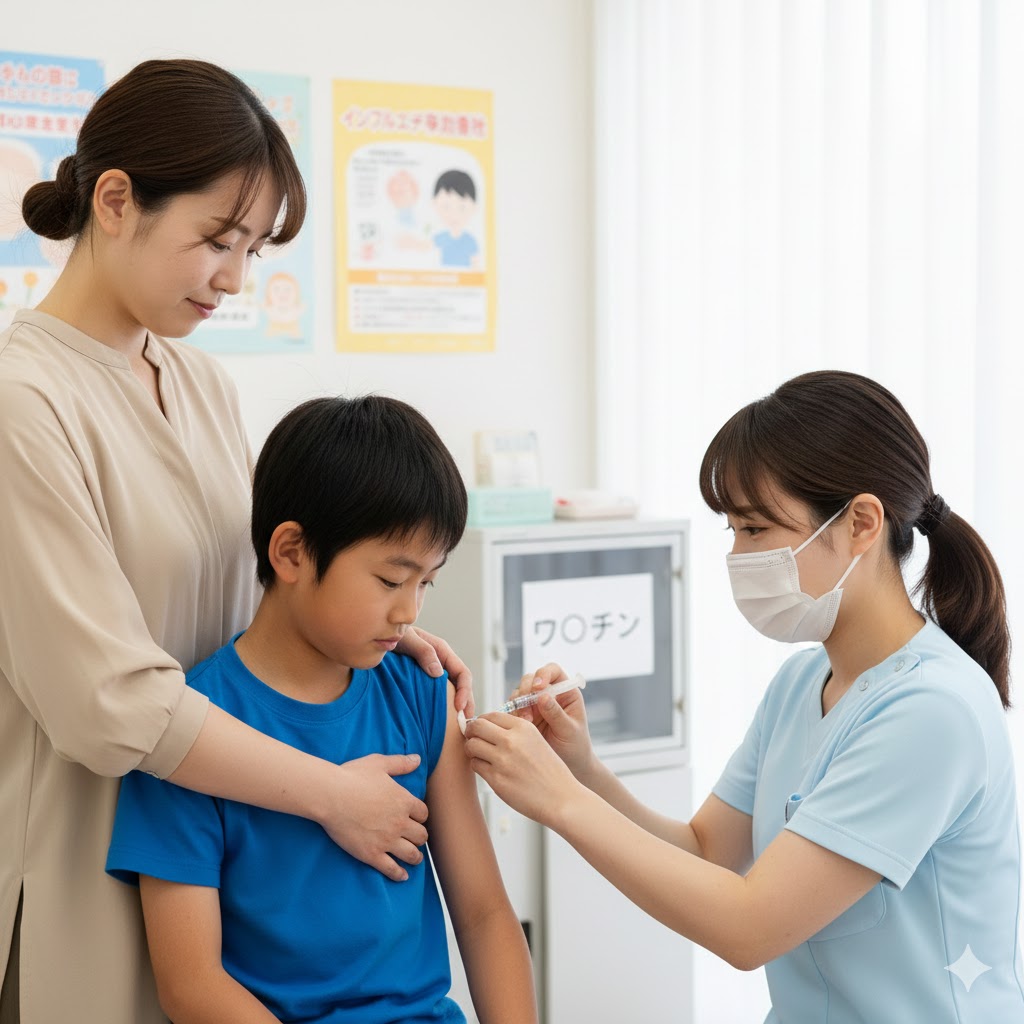 インフルエンザワクチンを打つ子供