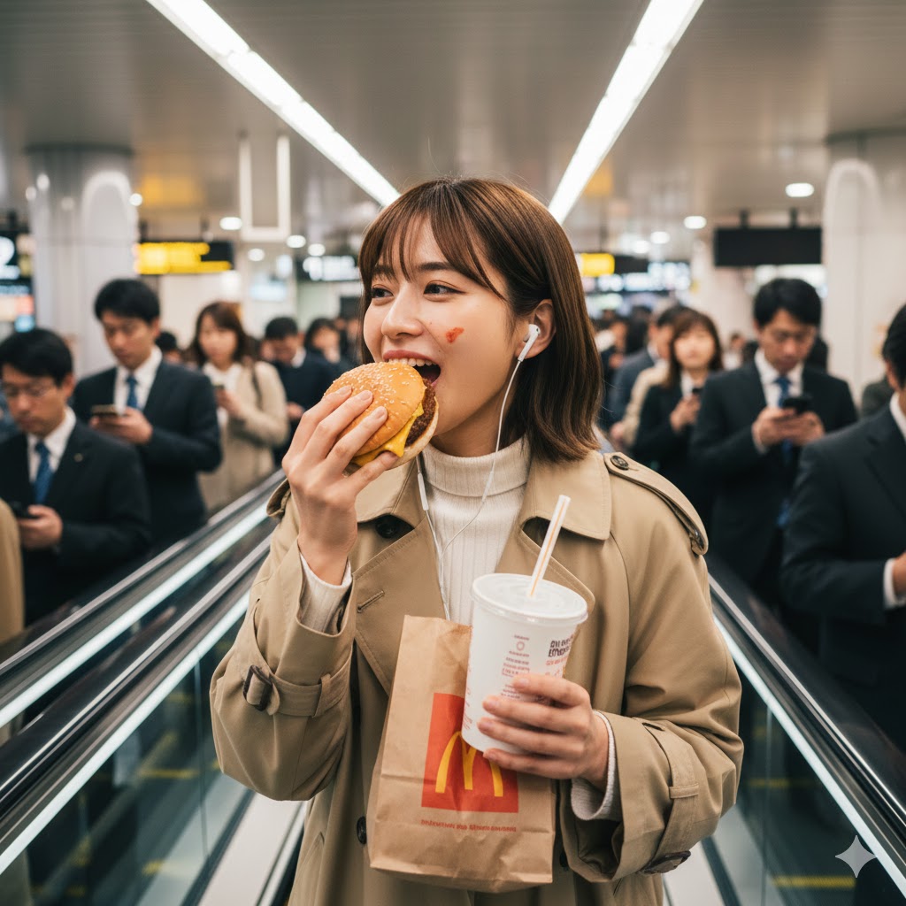 ハンバーガーとエスカレーター