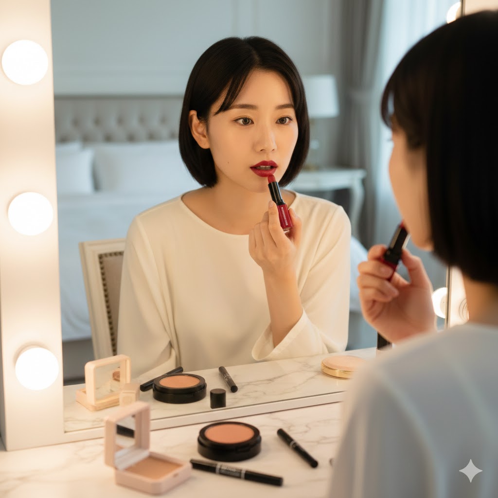 ヨウド(ヨウ素)が含まれている口紅を塗る女性