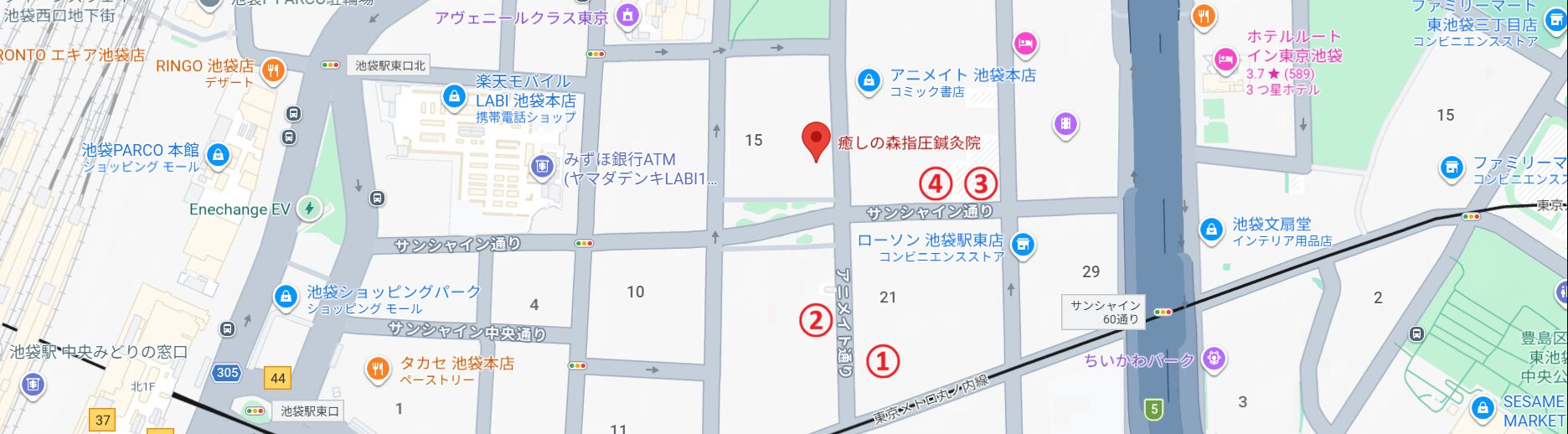 癒しの森指圧鍼灸院周辺の駐車場地図